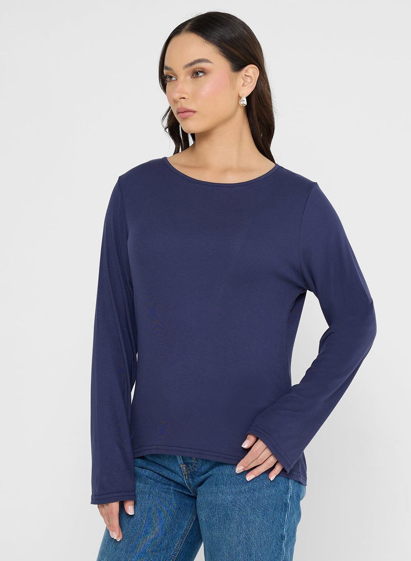 جينجر بيسيكس بلوزة بأكمام طويلة وياقة دائرية - Image 1